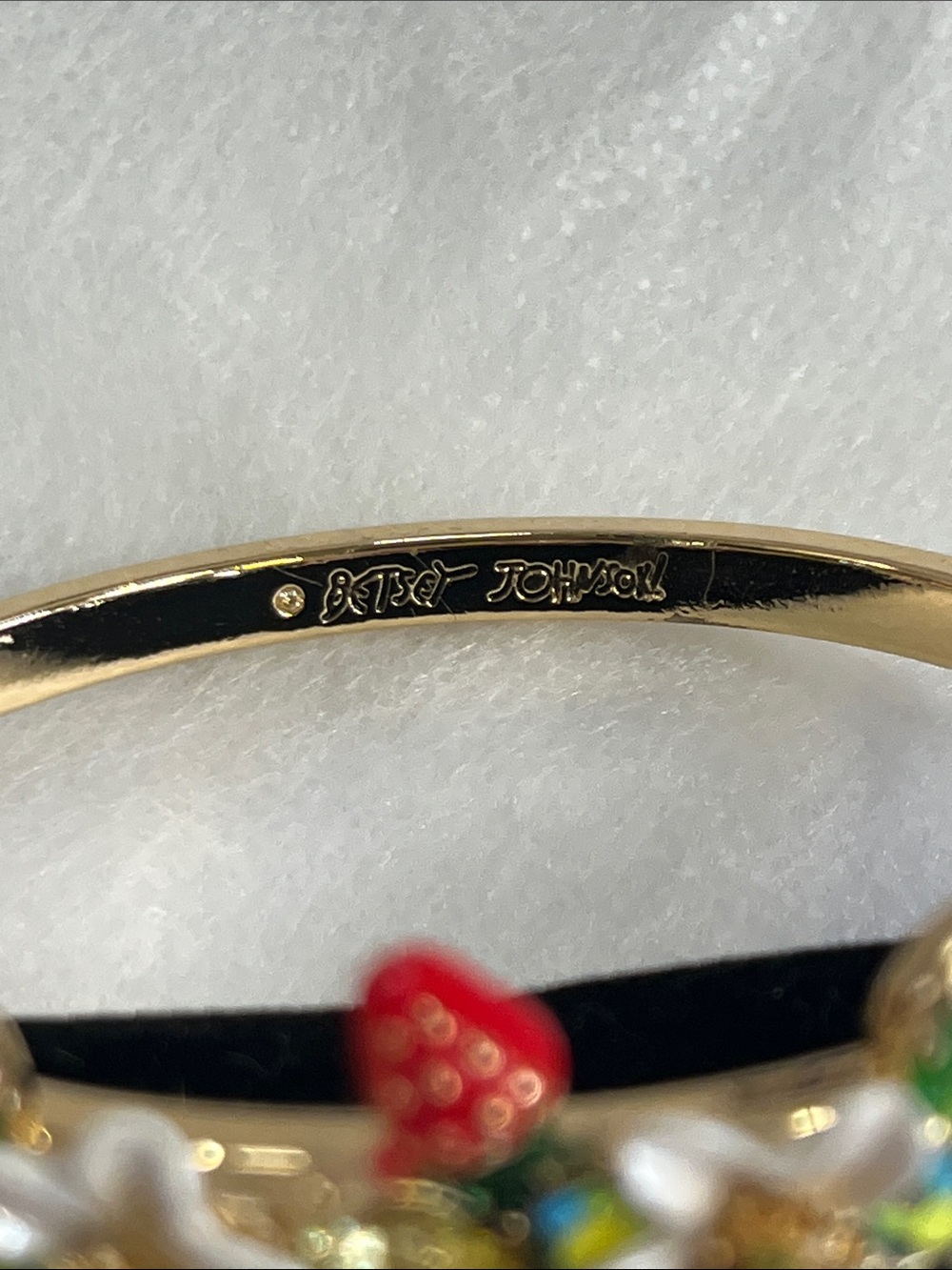 Betsey Johnson Gold Floral & Strawberry Hinged Bangle Bracelet - Multicolor - Picture 3 of 7